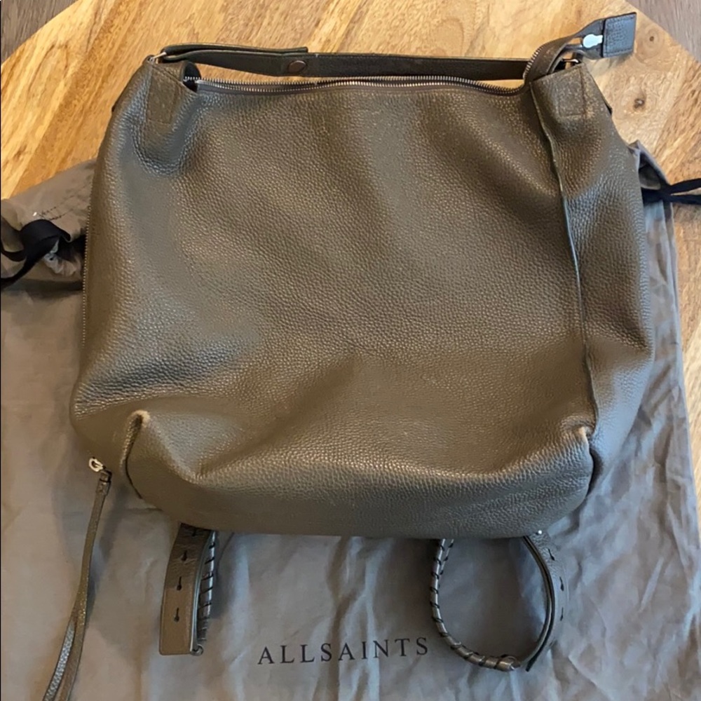 Allsaints Kita leather backpack purse grey